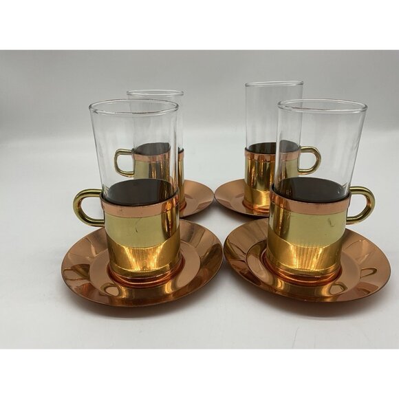 Beucler Copper Irish Coffee Cups with Underplates Set of 4 Vintage Drinkware - Picture 4 of 16
